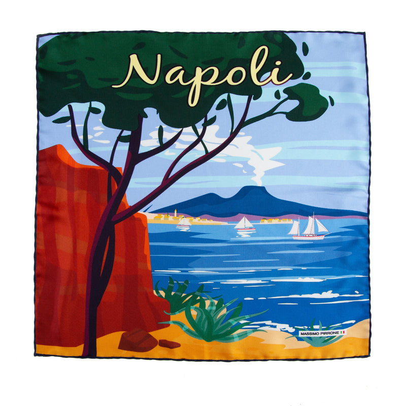 Silk Pocket Square Napoli hand  stitched edges