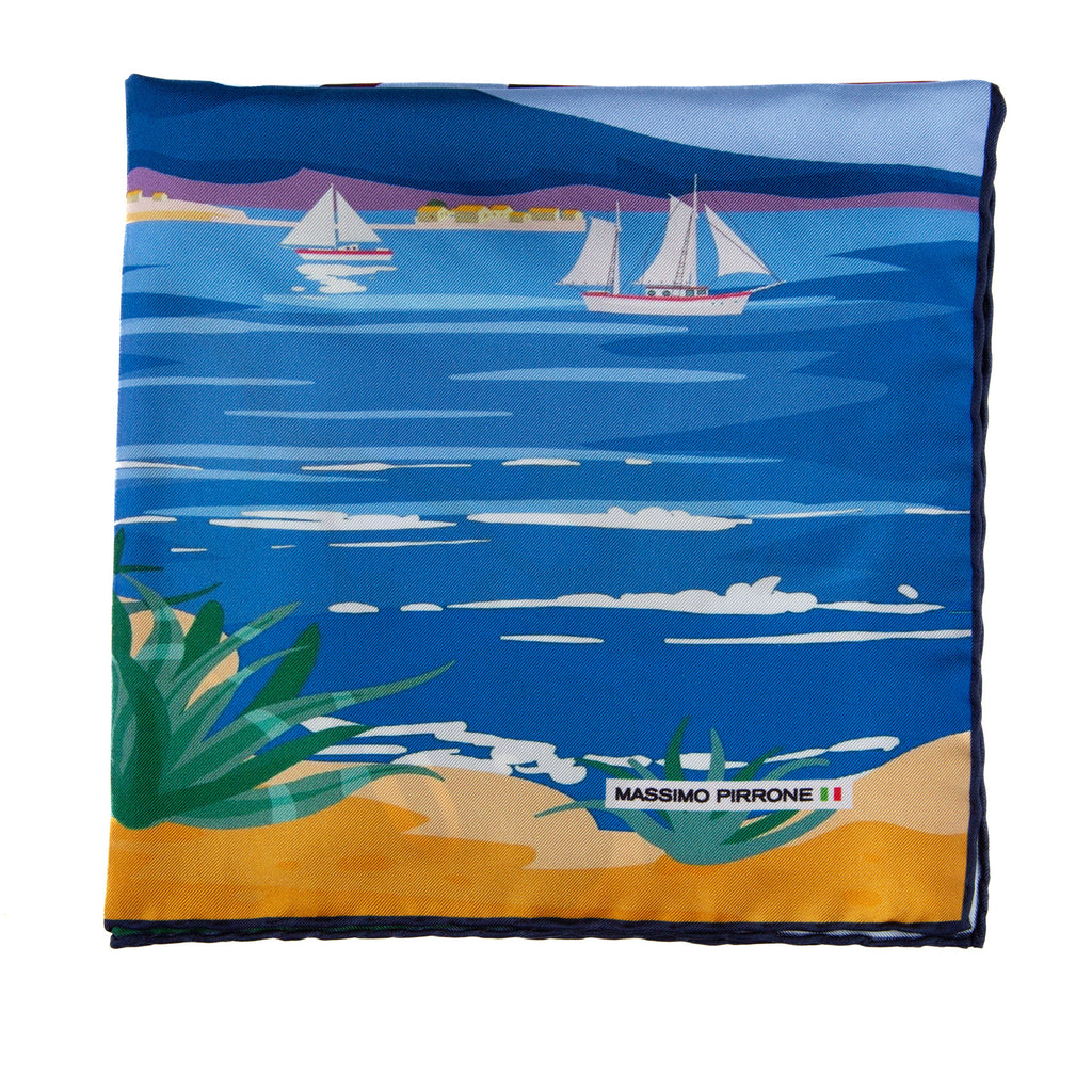 Silk Pocket Square Napoli hand  stitched edges
