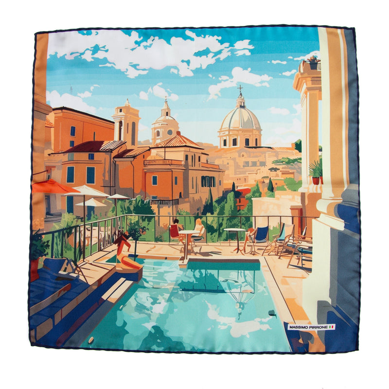 Silk Pocket Square Roma hand  stitched edges