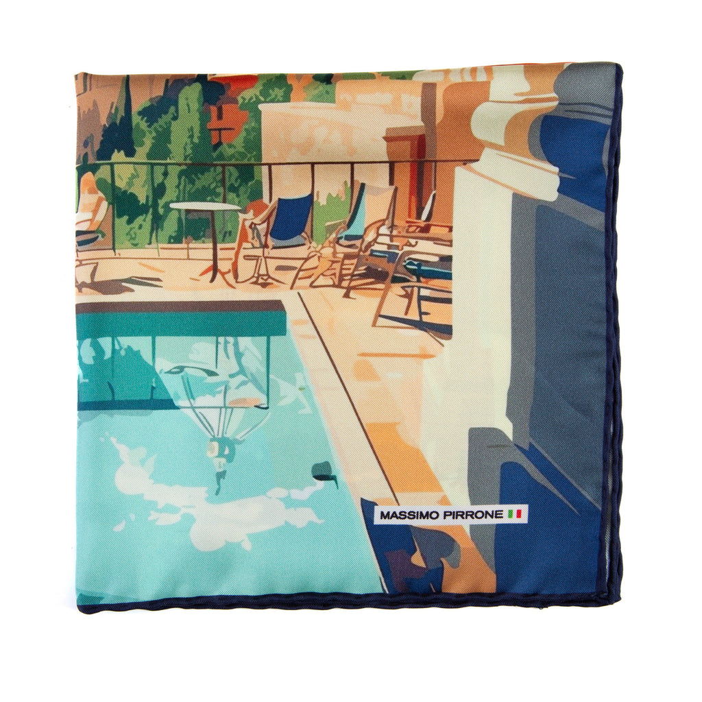 Silk Pocket Square Roma hand  stitched edges