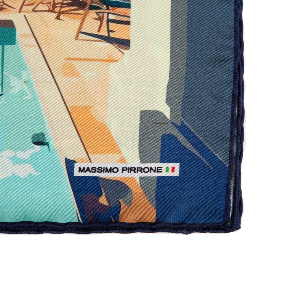 Silk Pocket Square Roma hand  stitched edges