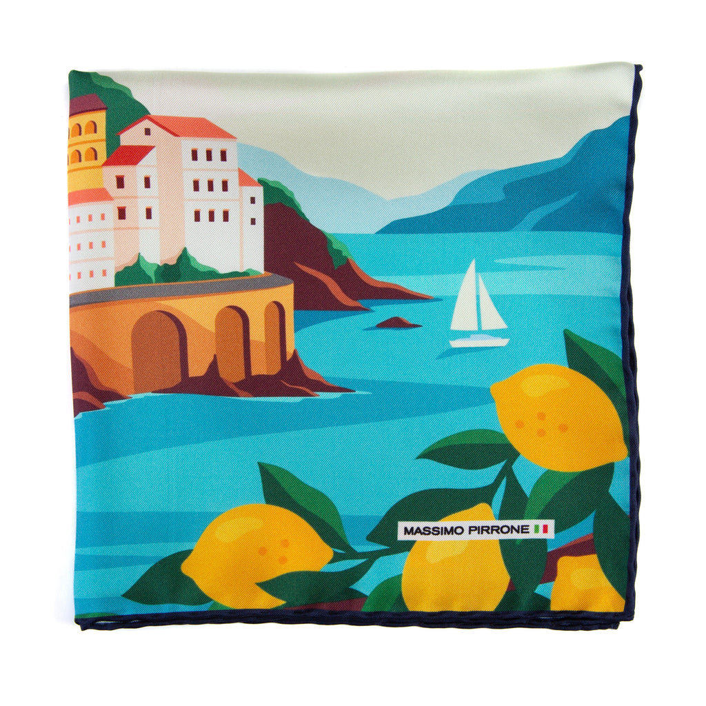 Silk Pocket Square  Amalfi  hand  stitched edges