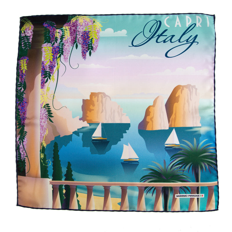 Silk Pocket Square  Capri  hand  stitched edges