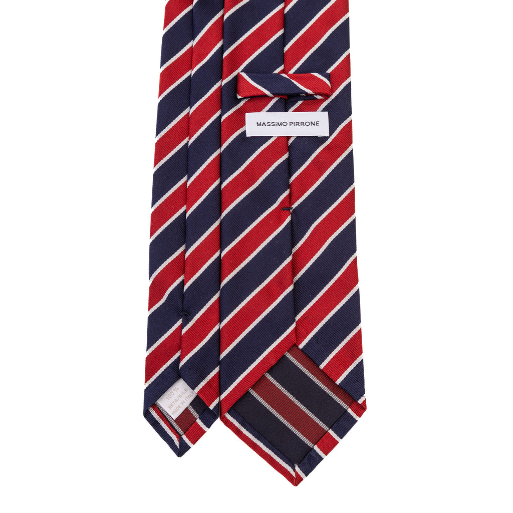 3 FOLD TIE UNLINED  REGIMENTAL  - PURE SILK -  HANDMADE IN ITALY