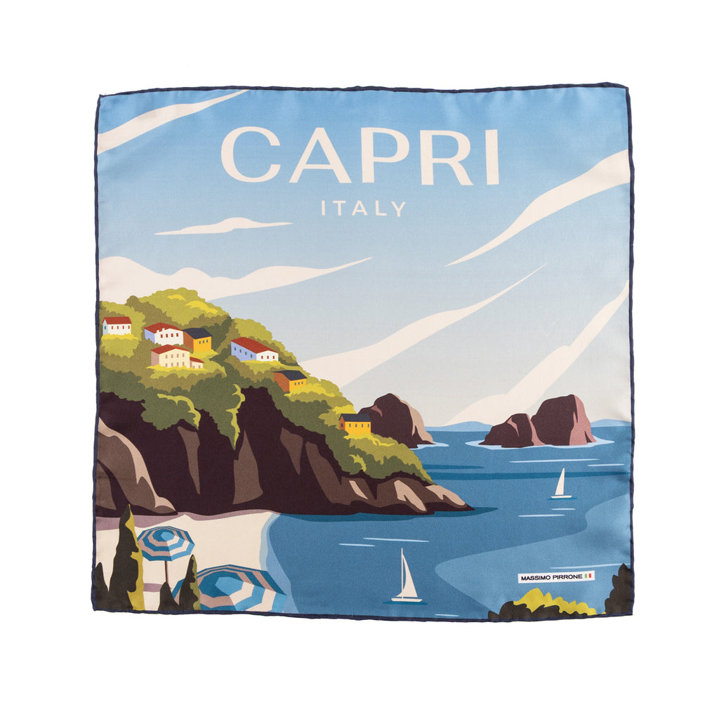 Silk Pocket Square CAPRI  hand stiched edges