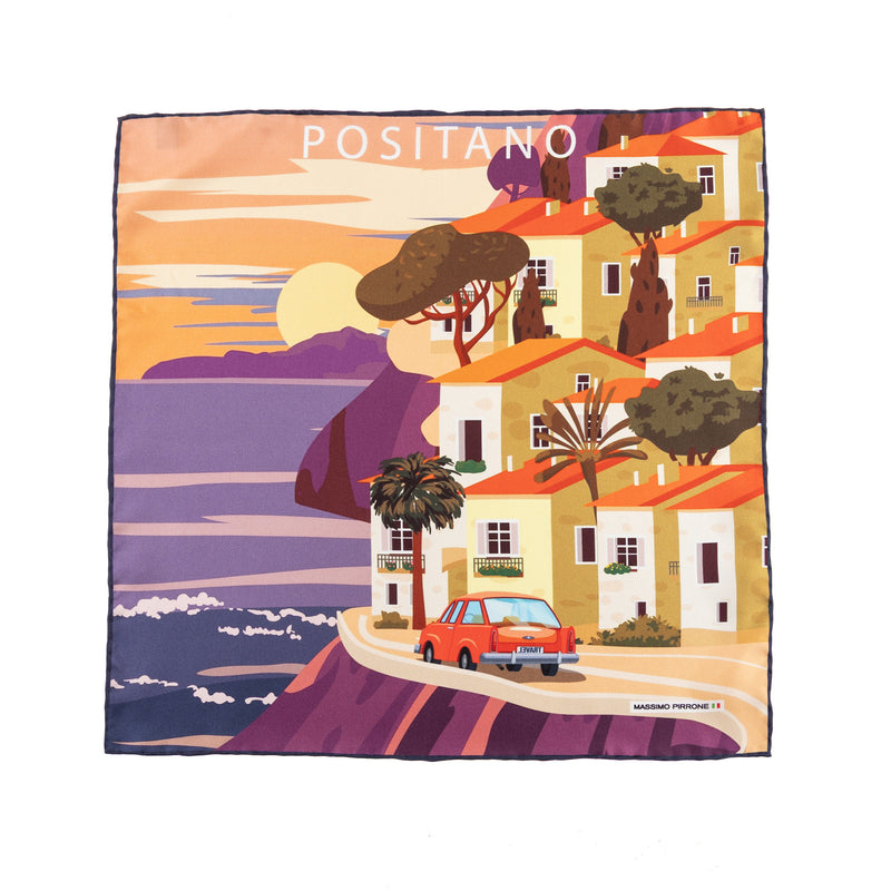 Silk Pocket Square Positano hand stiched edges