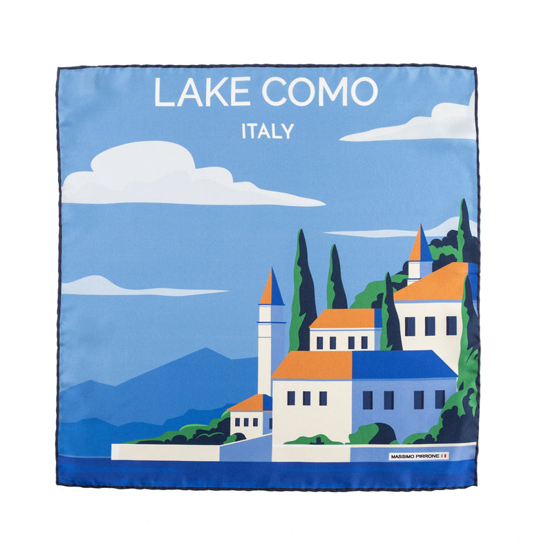 Silk Pocket Square Lago di Como hand stiched edges