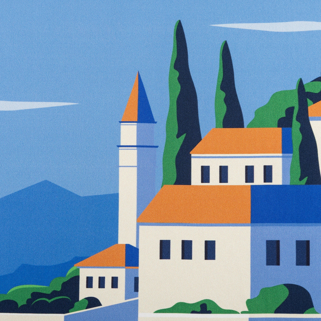Silk Pocket Square Lago di Como hand stiched edges