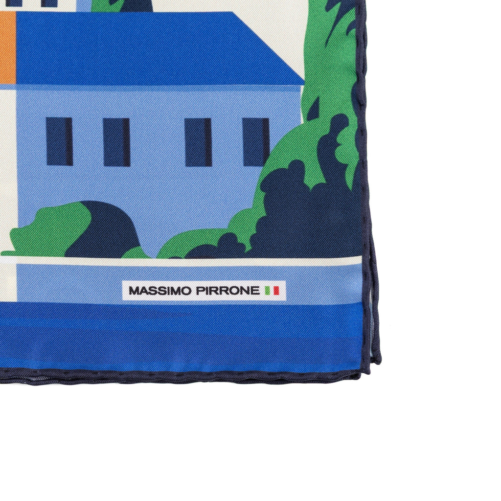 Silk Pocket Square Lago di Como hand stiched edges