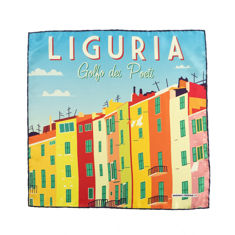 Silk Pocket Square Liguria Golfo dei poeti  hand stiched edges
