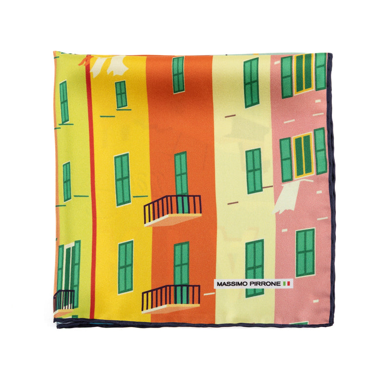 Silk Pocket Square Liguria Golfo dei poeti  hand stiched edges