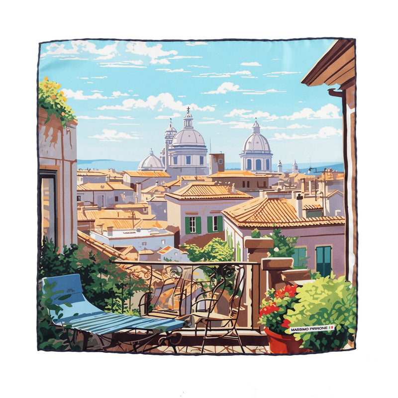 Silk Pocket Square Roma   hand stiched edges