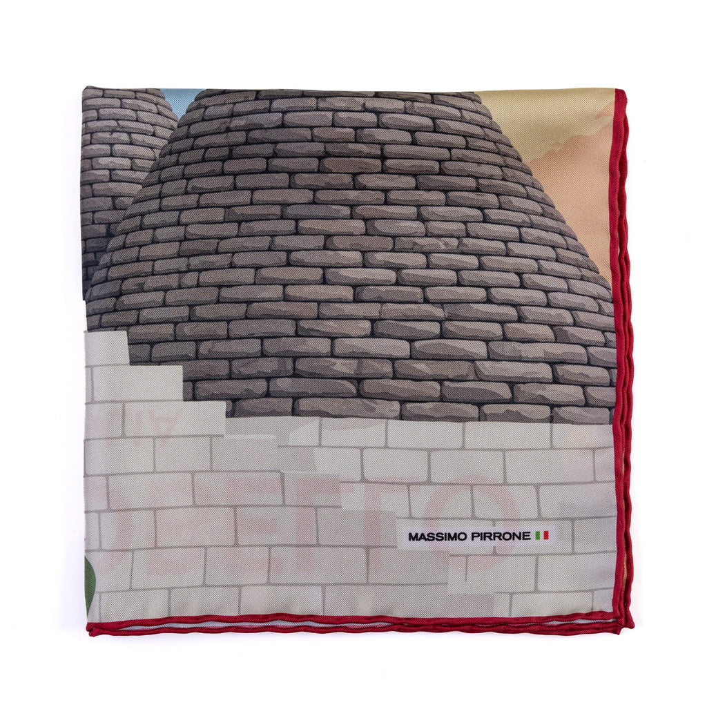 Silk Pocket Square Alberobello Puglia  hand stiched edges