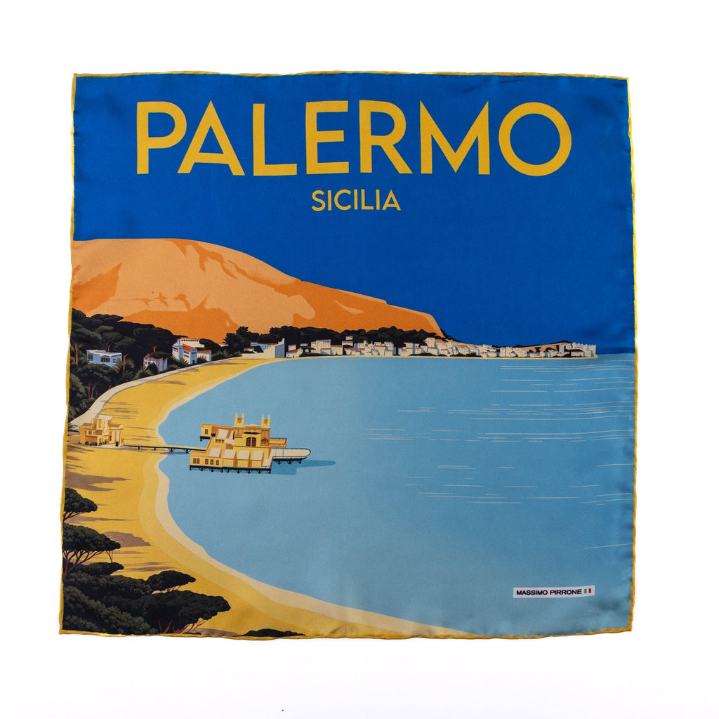 Silk Pocket Square Palermo Sicilia  hand stiched edges