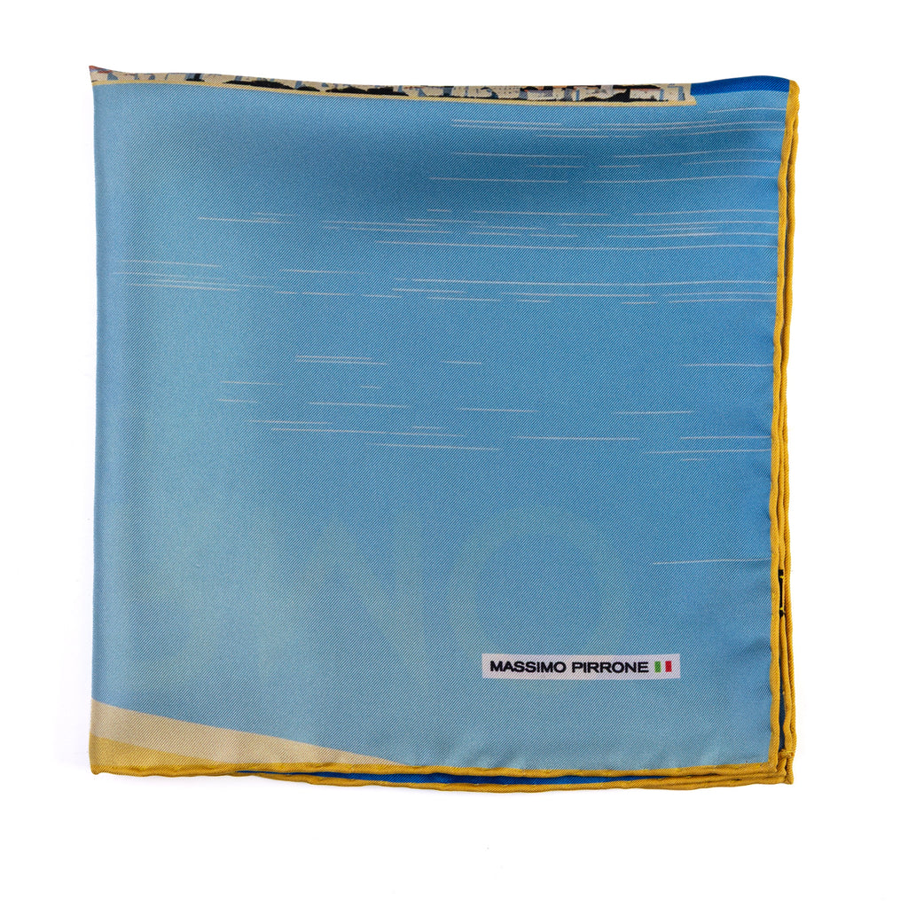 Silk Pocket Square Palermo Sicilia  hand stiched edges