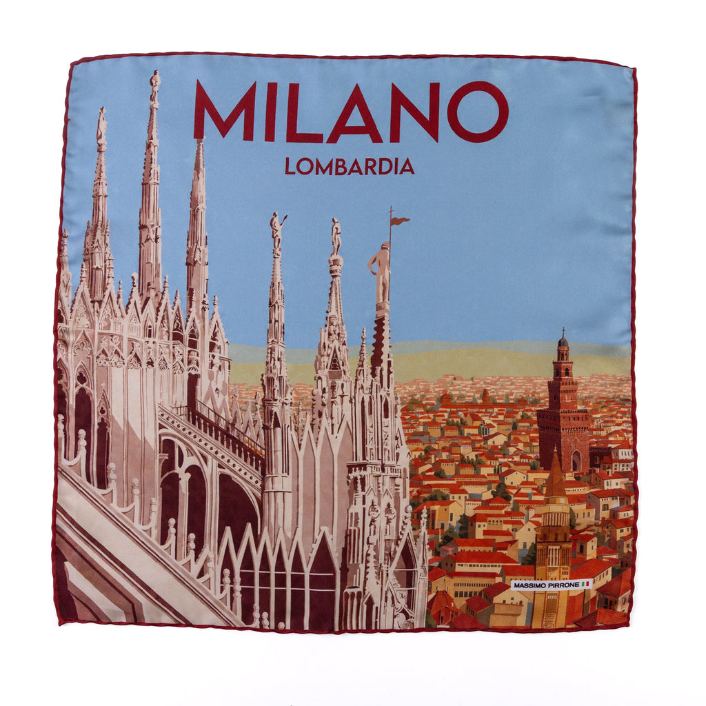 Silk Pocket Square Duomo di Milano hand stiched edges