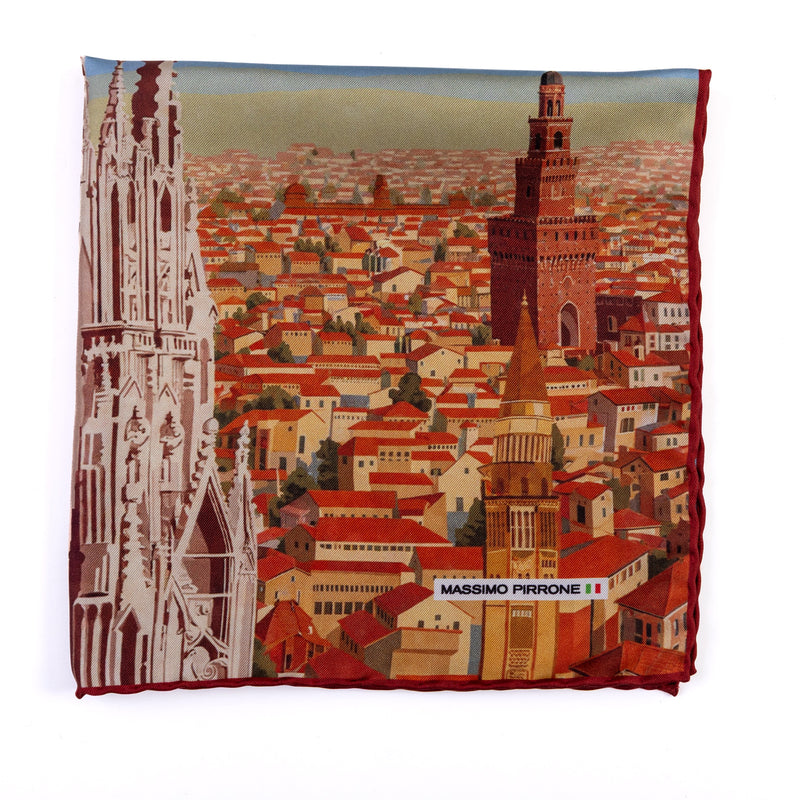 Silk Pocket Square Duomo di Milano hand stiched edges
