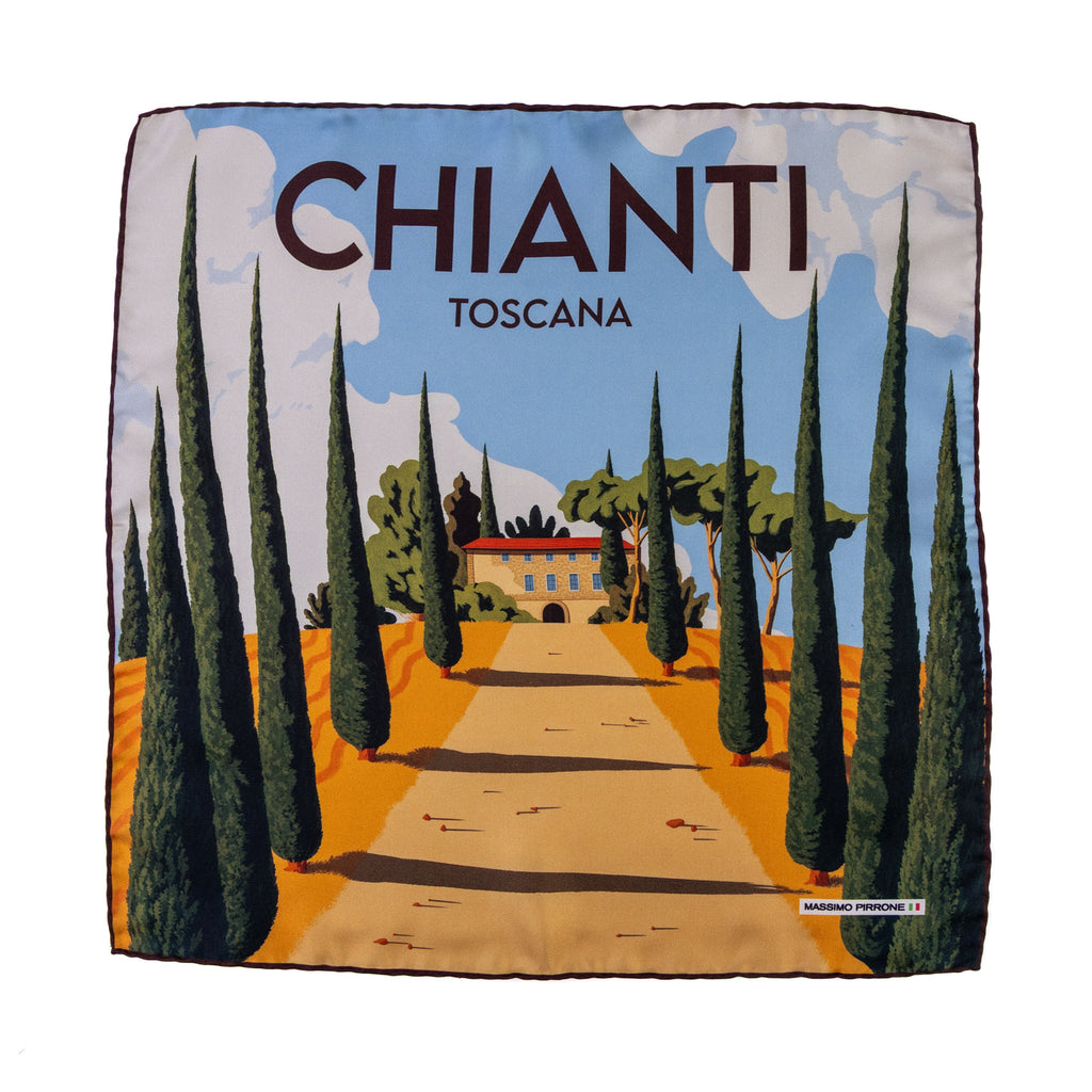 Silk Pocket Square Chianti Toscana hand stiched edges