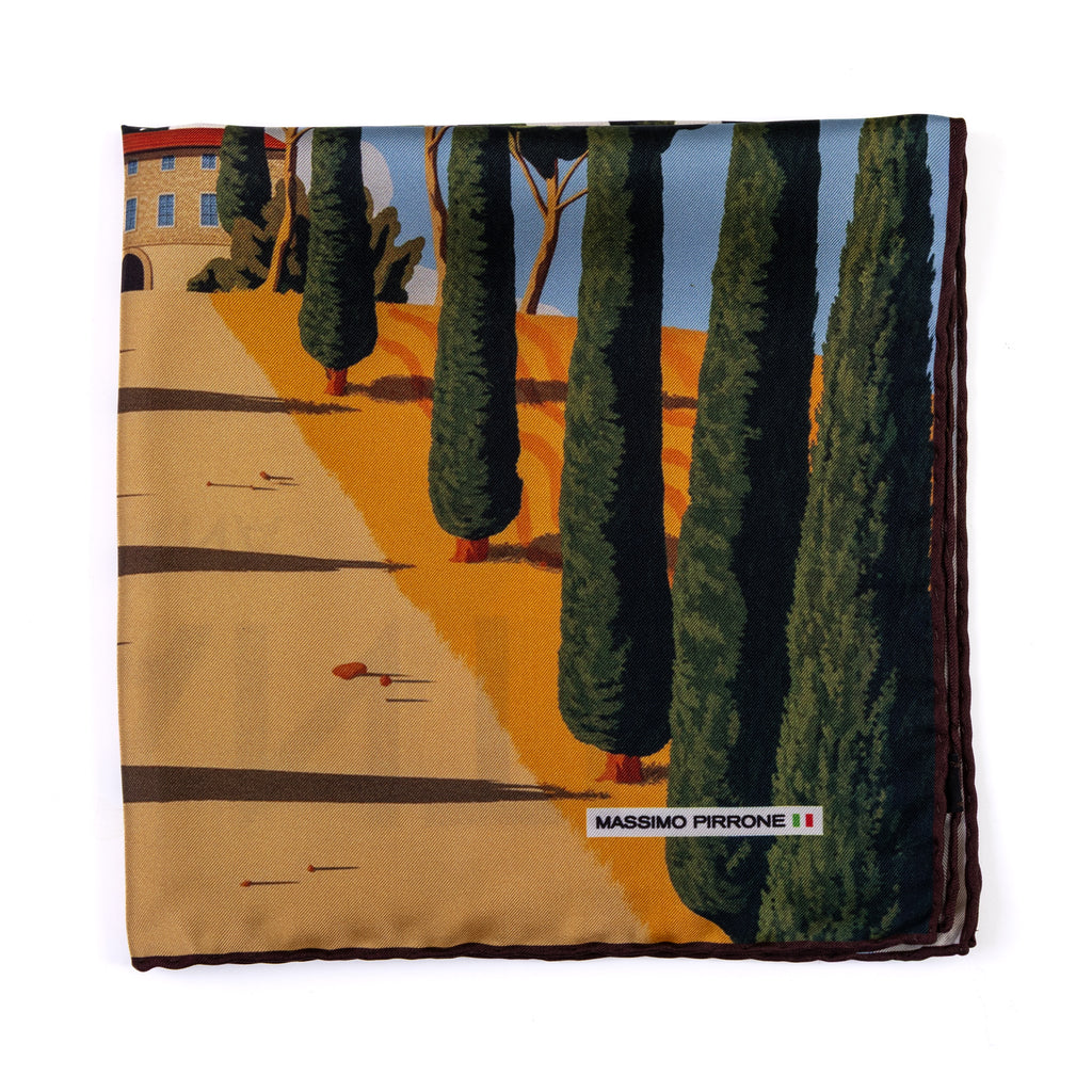 Silk Pocket Square Chianti Toscana hand stiched edges