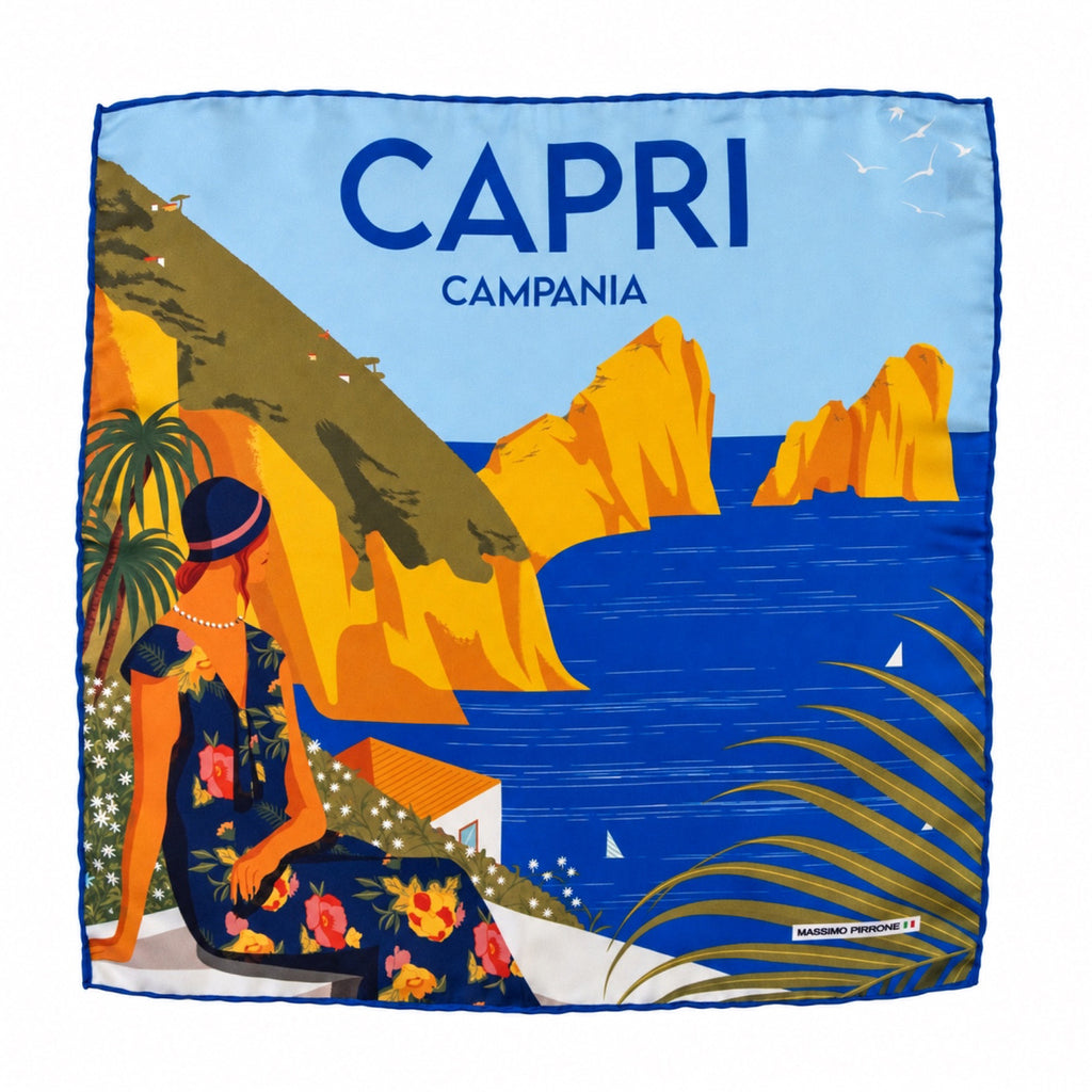 Silk Pocket Square Capri hand stiched edges