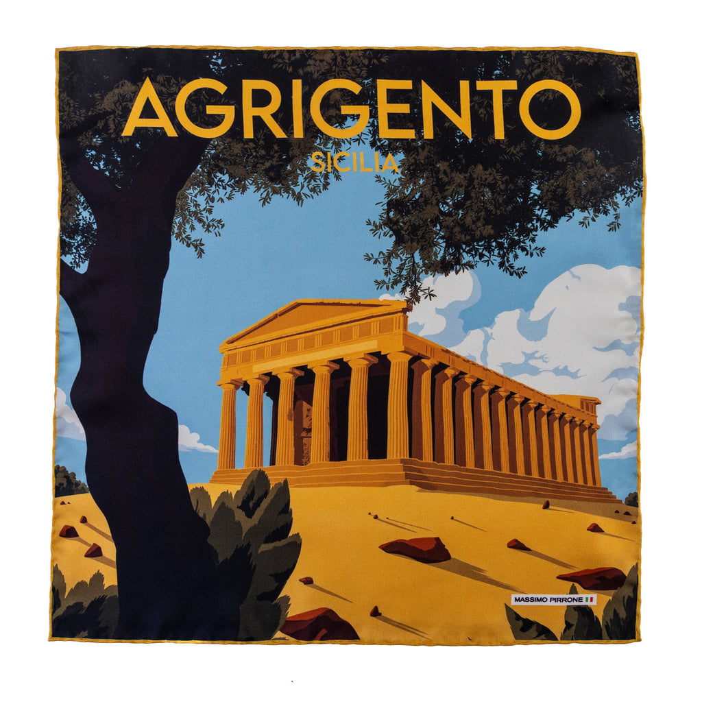 Silk Pocket Square Agrigento hand stiched edges