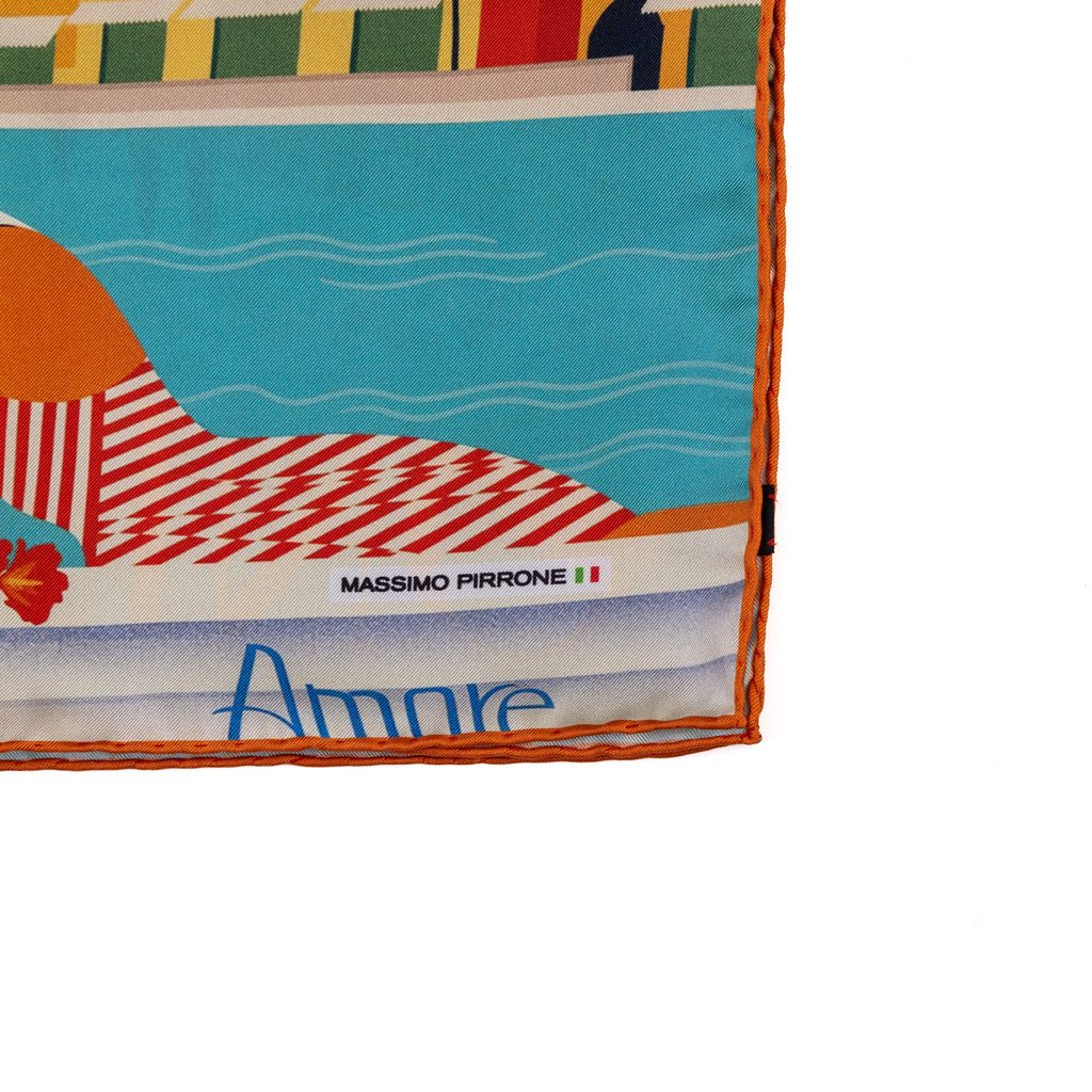 Silk Pocket Square Portofino Liguria hand stiched edges