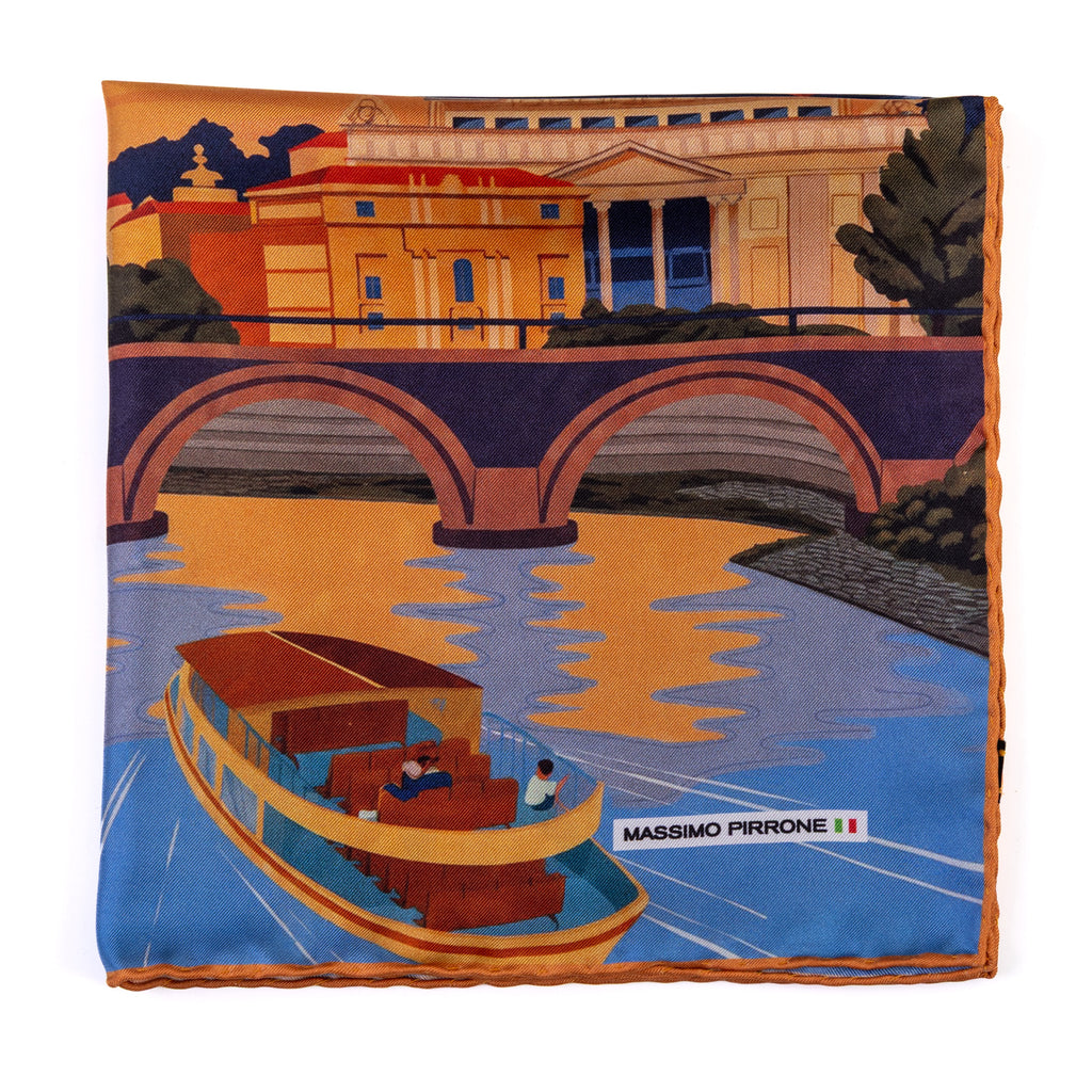 Silk Pocket Square Roma hand stiched edges