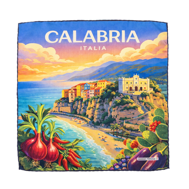 Silk Pocket Square Calabria  hand stiched edges
