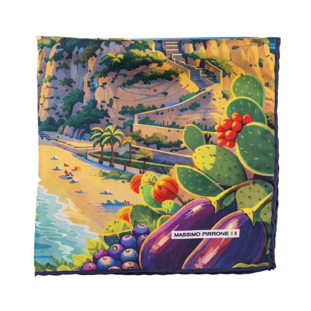 Silk Pocket Square Calabria  hand stiched edges