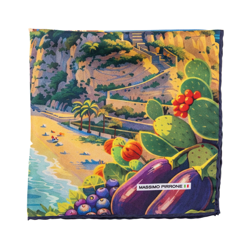 Silk Pocket Square Calabria  hand stiched edges
