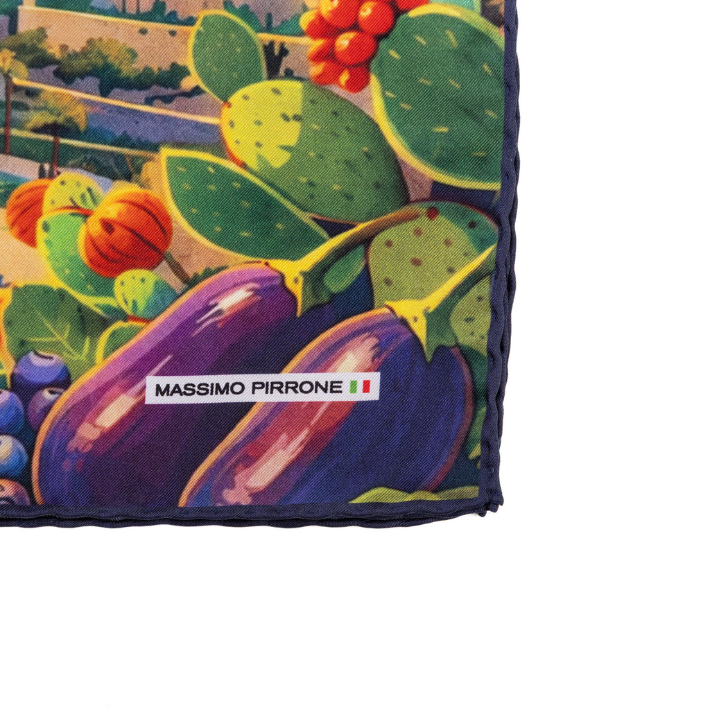 Silk Pocket Square Calabria  hand stiched edges