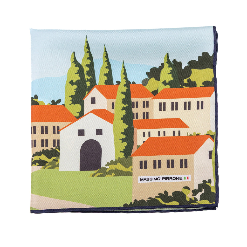Silk Pocket Square Elba  hand stiched edges