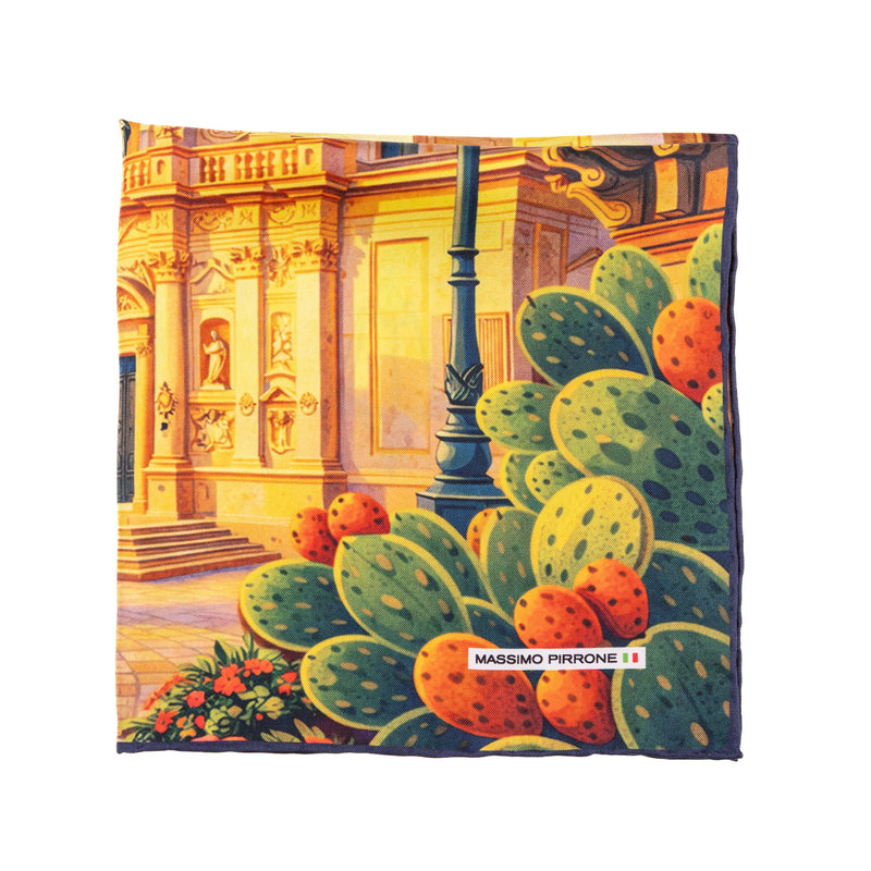 Silk Pocket Square Lecce  hand stiched edges