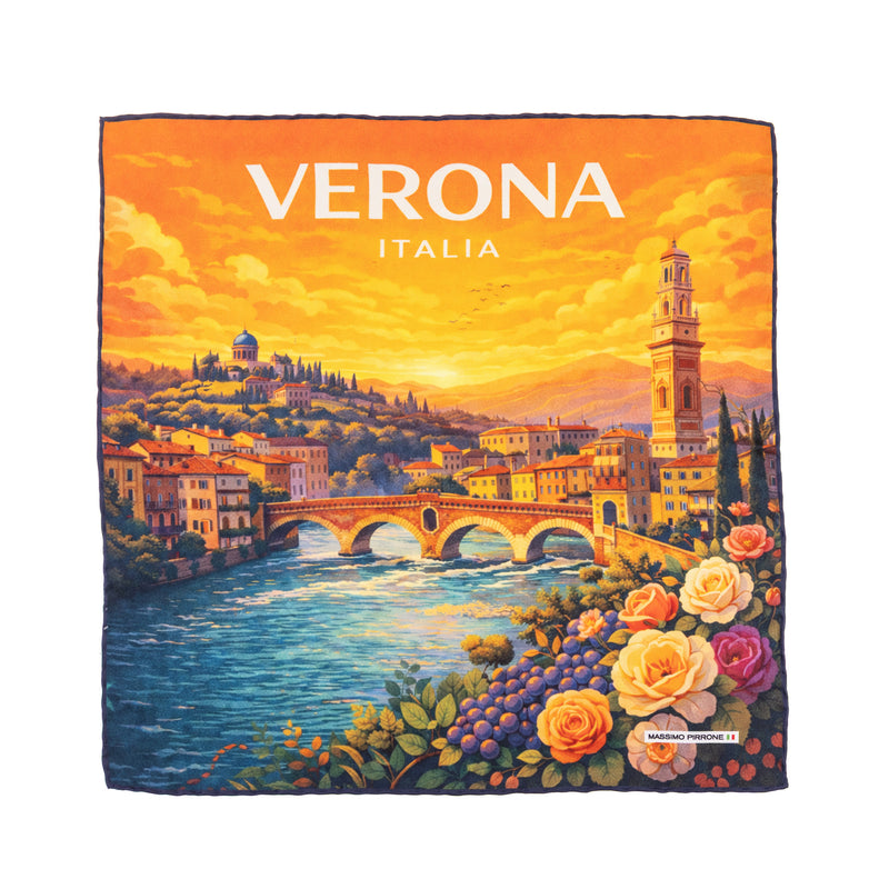 Silk Pocket Square Verona  hand stiched edges