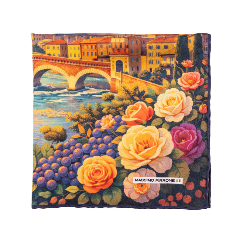 Silk Pocket Square Verona  hand stiched edges