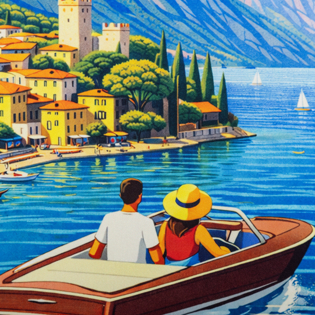 Silk Pocket Square Lago di Garda  hand stiched edges