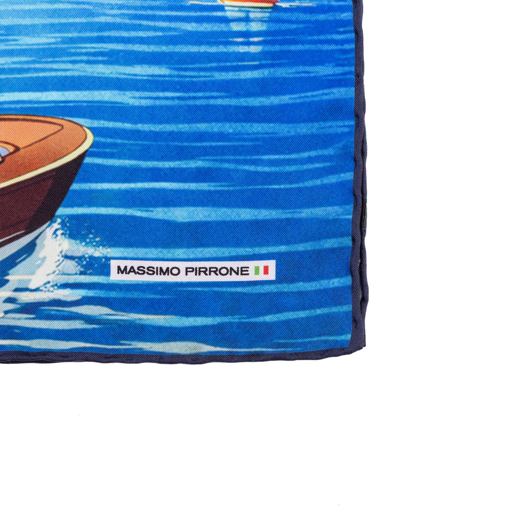 Silk Pocket Square Lago di Garda  hand stiched edges