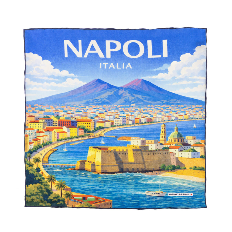 Silk Pocket Square Napoli  hand stiched edges