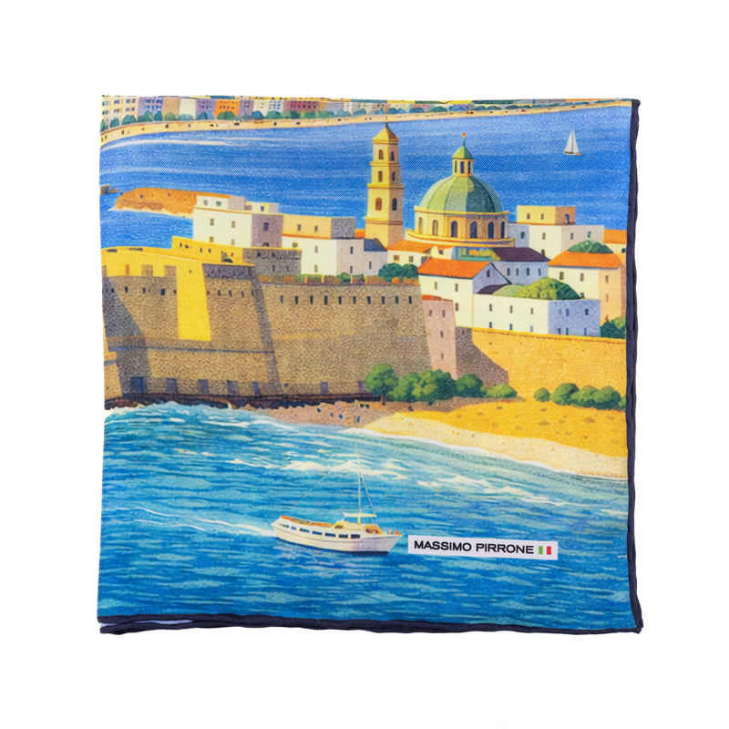 Silk Pocket Square Napoli  hand stiched edges
