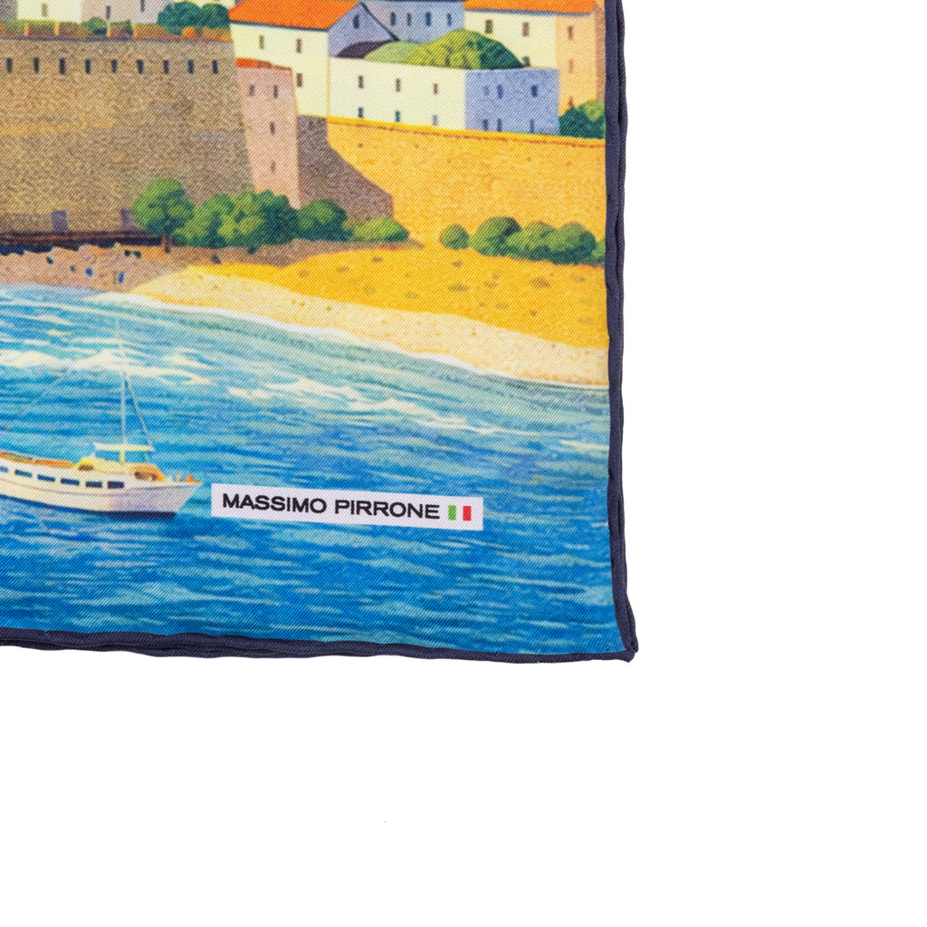 Silk Pocket Square Napoli  hand stiched edges