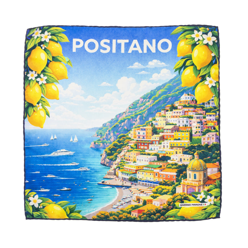 Silk Pocket Square Positano hand stiched edges