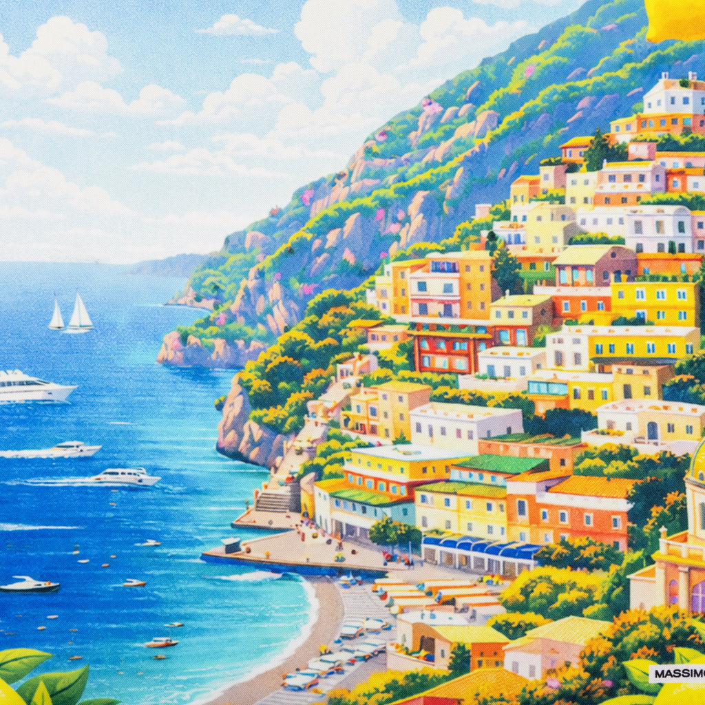 Silk Pocket Square Positano hand stiched edges