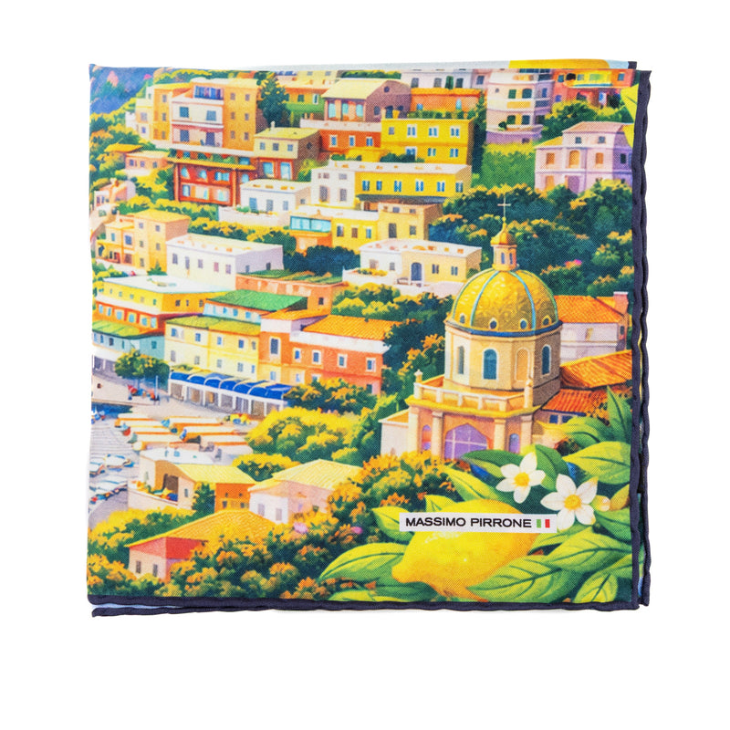 Silk Pocket Square Positano hand stiched edges