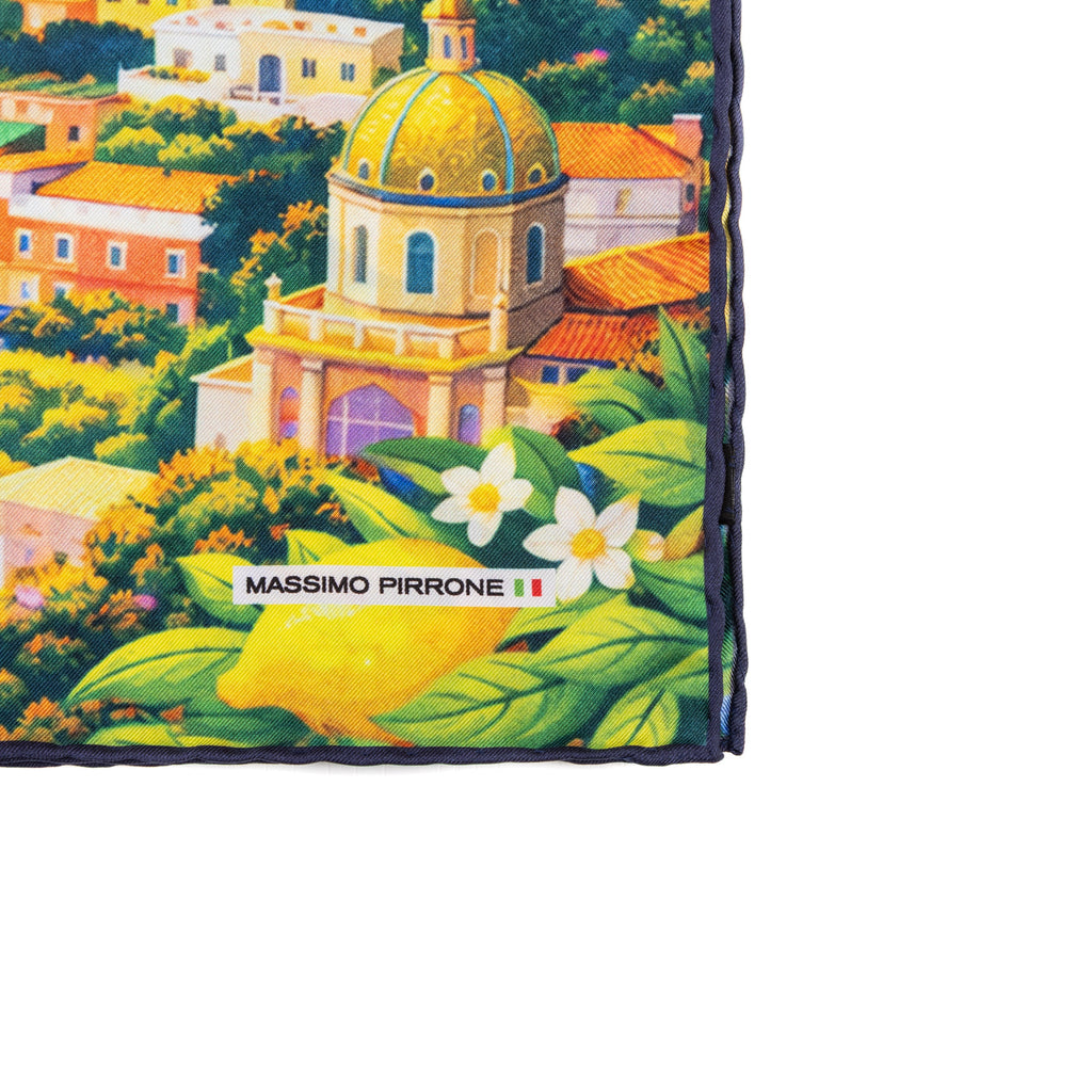 Silk Pocket Square Positano hand stiched edges