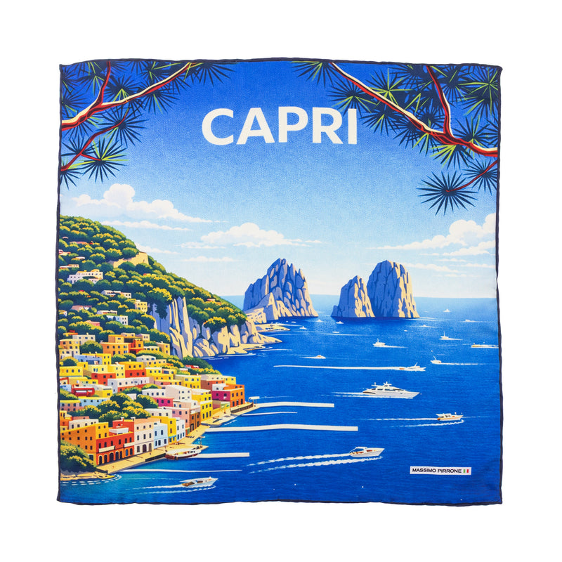 Silk Pocket Square Capri hand stiched edges