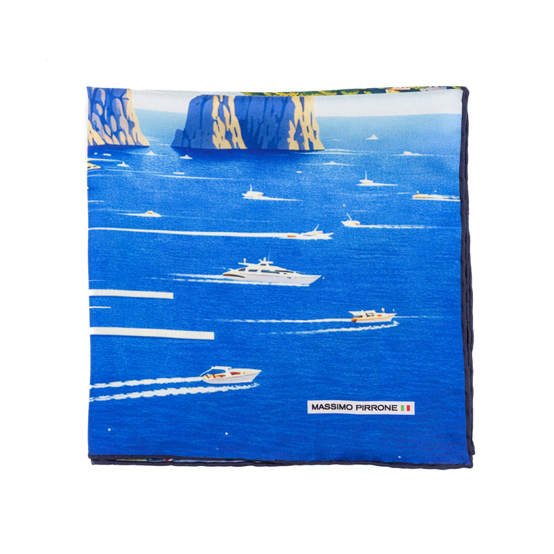 Silk Pocket Square Capri hand stiched edges