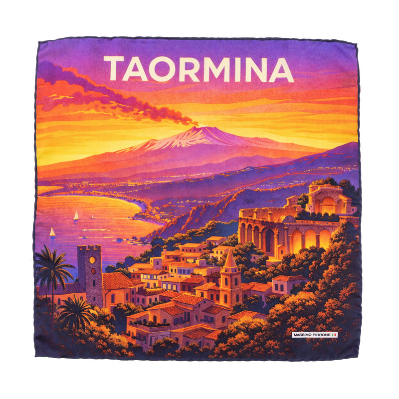 Silk Pocket Square Taormina hand stiched edges