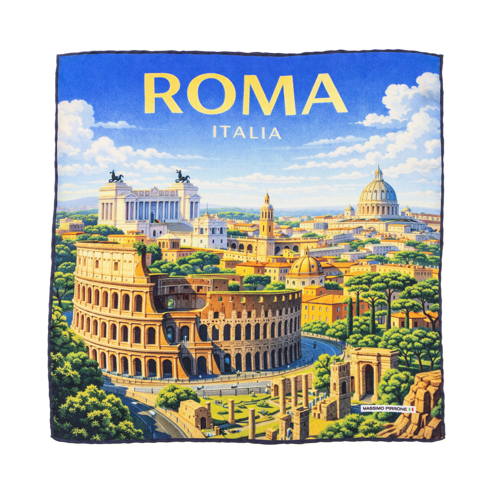 Silk Pocket Square Roma hand stiched edges