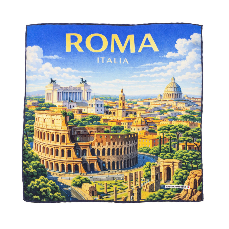 Silk Pocket Square Roma hand stiched edges