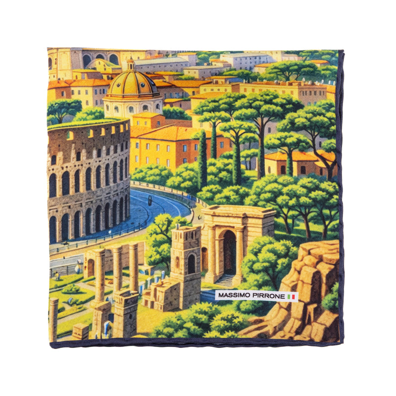 Silk Pocket Square Roma hand stiched edges